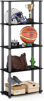 Turn-N-Tube 5-Tier Multipurpose Shelf / Display Rack / Storage Shelf / Bookshelf, Square Tubes, Black/Grey