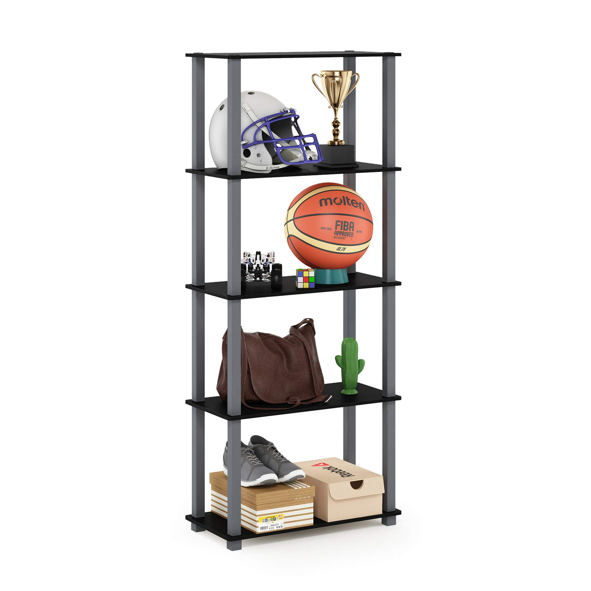 99152BE/WH/IV 3-Tier Go Green Multipurpose Storage Rack Shelving Unit Bookshelf Cabinet with 2 Bins, Beech Finish