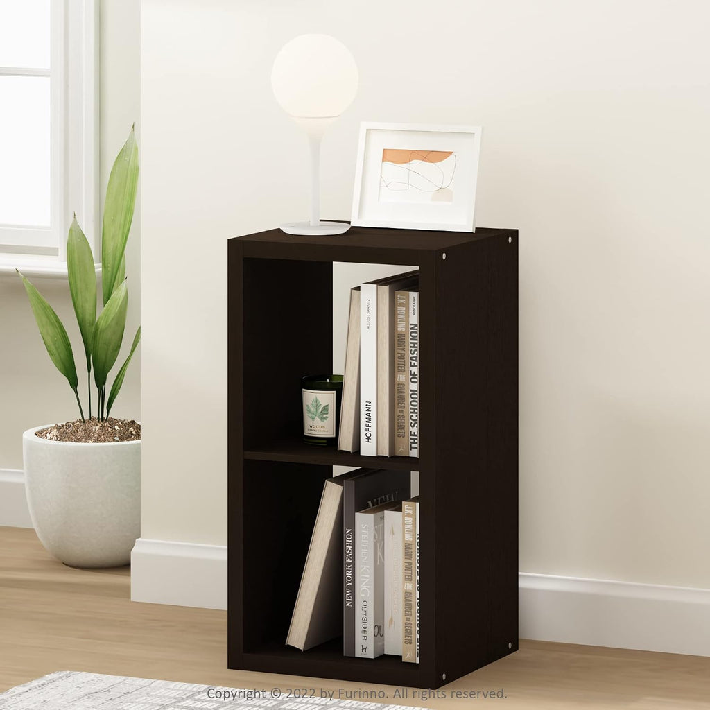 CUBICLE 2-Cube Book Shelf, Extra Thick Frame Bookshelf, Dark Oak