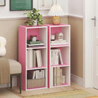 LUDER Set of 2 Book Shelf, 3-Cube, White/Pink