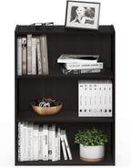PASIR Book Shelf, 3-Tier Bookshelf, Storage Shelves Bookcase, 9.7 x 23.7 x 31.5, for Living Room, Bedroom, Home Office, Espresso