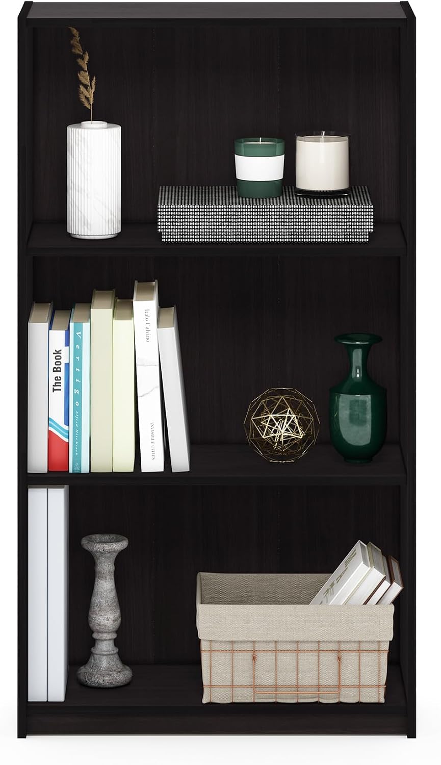 Basic 3-Tier Book Shelf with Open Shelves, Dark Walnut
