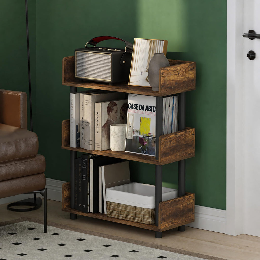 Turn-N-Tube 4-Tier Oak Storage Shelves with Side Panels, Book Shelf, Display Shelf, for Organization and Storage, Living Room, Home Office, Brown Oak