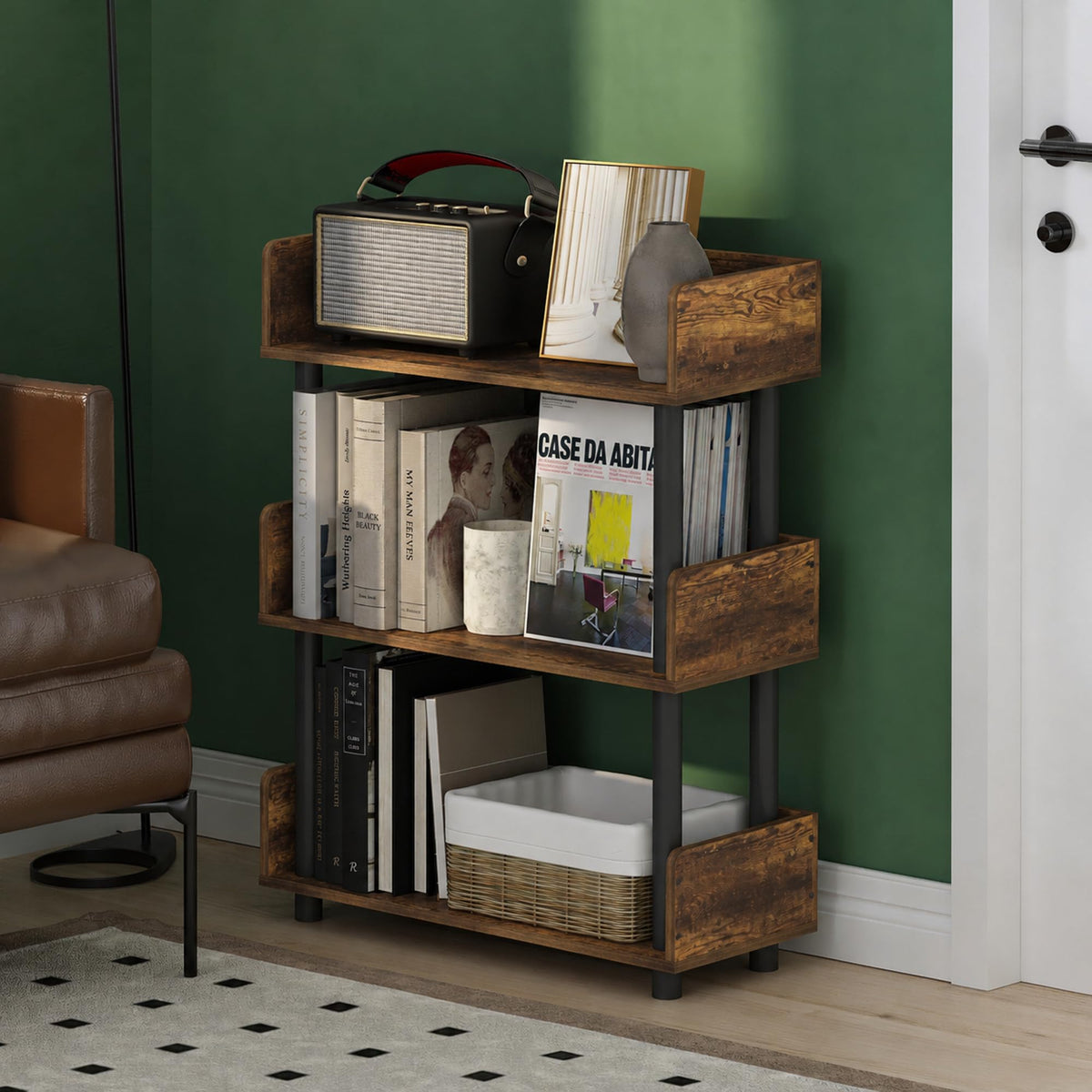 Turn-N-Tube 4-Tier Oak Storage Shelves with Side Panels, Book Shelf, Display Shelf, for Organization and Storage, Living Room, Home Office, Brown Oak