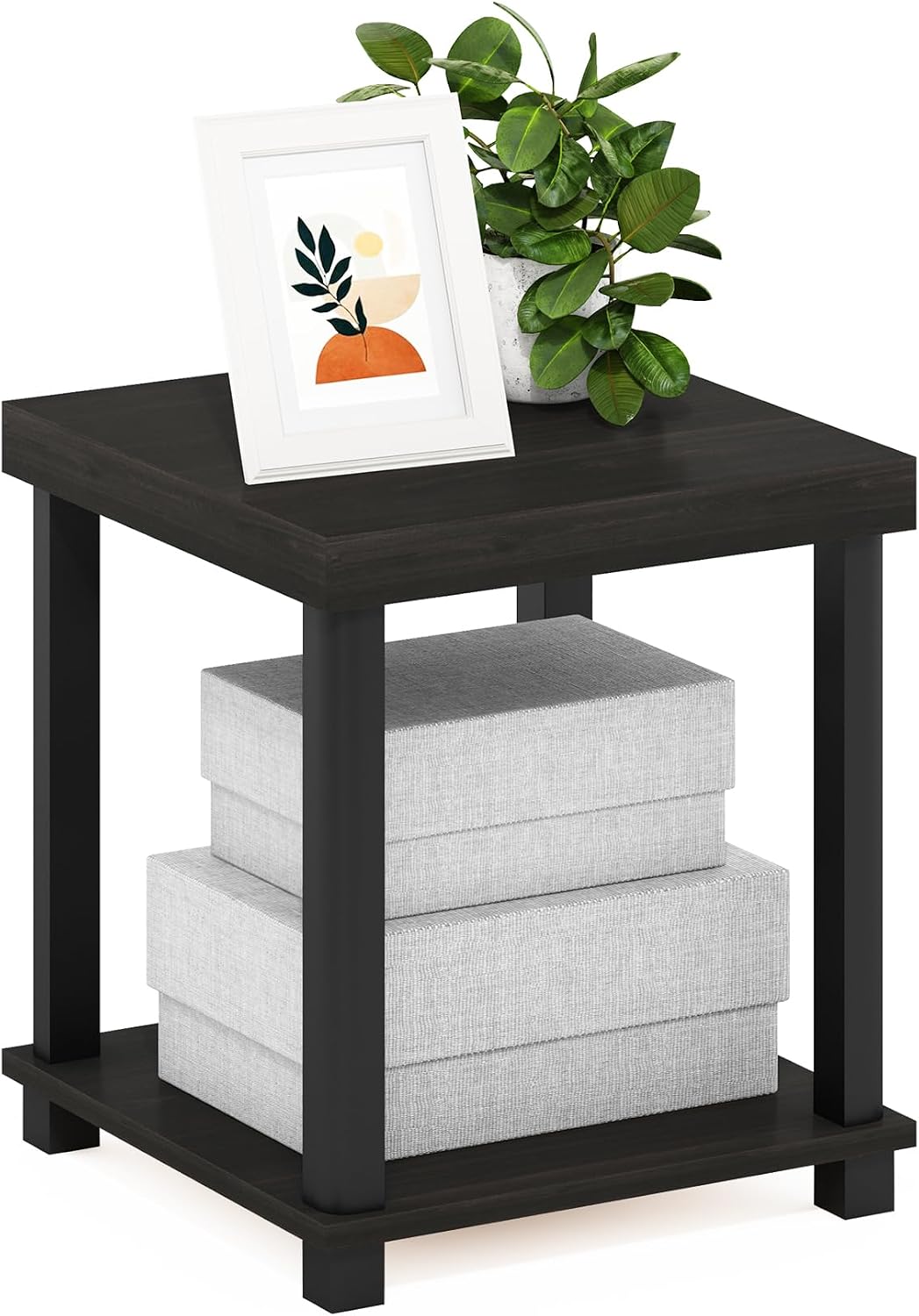 Turn-N-Tube Toolless 2-Tier Side Table, Thick Tabletop, Espresso