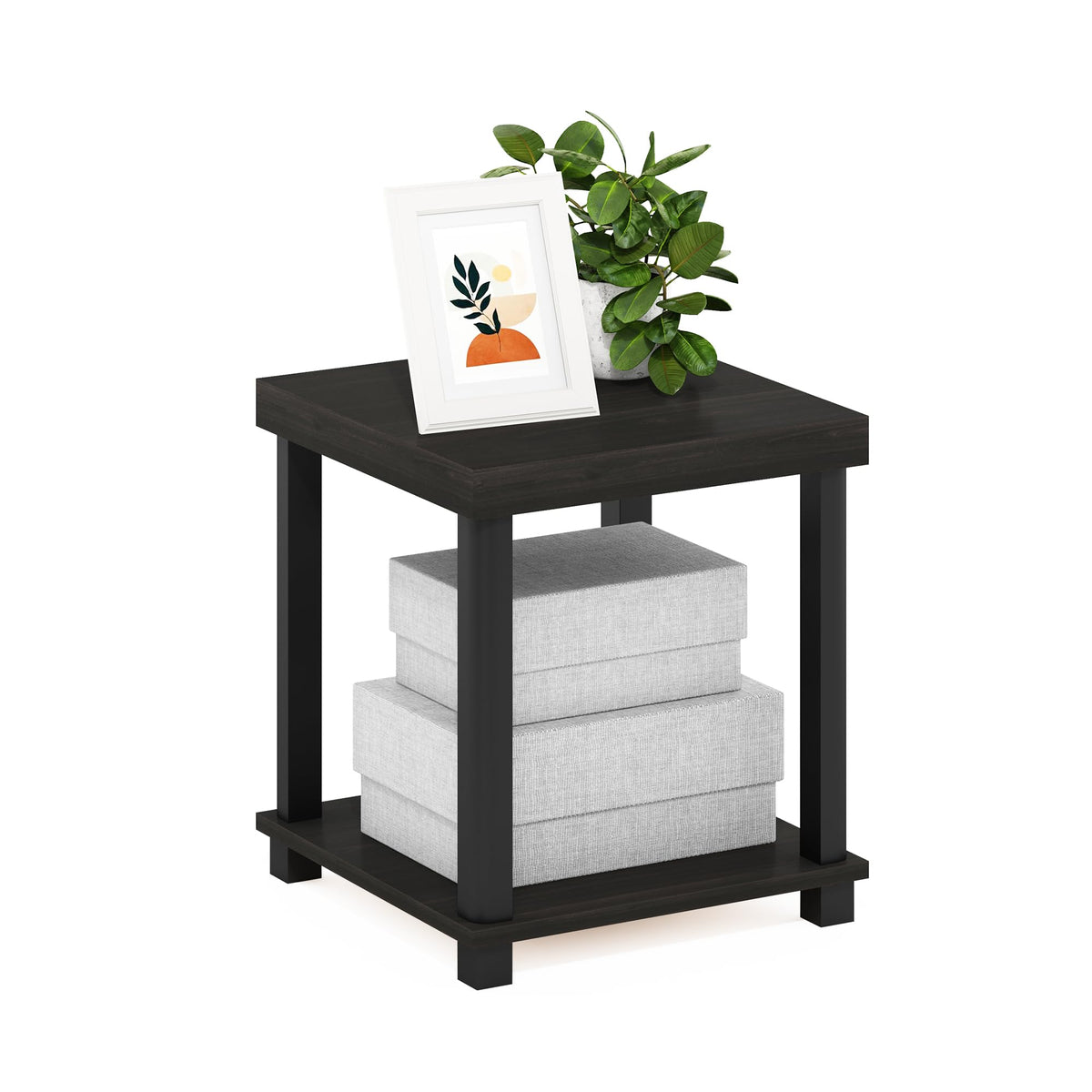 Turn-N-Tube Toolless 3-Tier Side Table, Thick Tabletop, Espresso