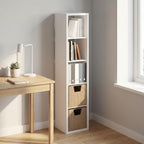 Cubicle Book Shelf, 5-Cube Bookshelf, Extra Thick Frame Horizontally & Vertically Reversible Bookcase with Open Back, 14.6 x 15.9 x 72, for Living Room, Bedroom, Home Office, Plain White