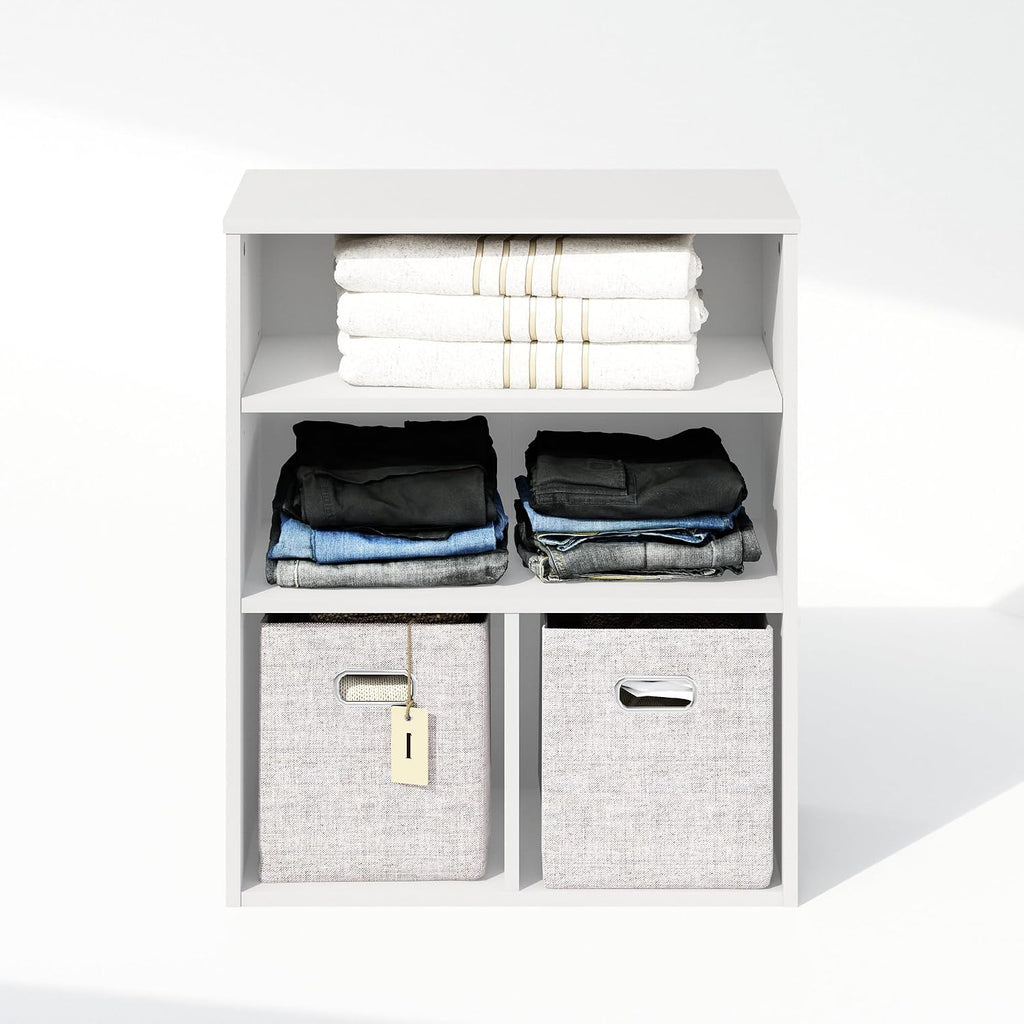 Reed Closet Organizers and Storage, 3-Tier Closet Organizer, Open Shelf Closet Storage, for Wardrobe, Bedroom, Living Room, White