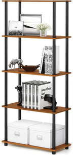 Wire Book Shelf, 5-Tier Industrial Style Metal Frame Bookcase, Display Shelf, 24 Wide, Walnut Cove