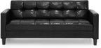 BRIVE 3-Seater Loveseat Sofa, 75" Wide, Black Faux Leather