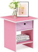 Dario Side Table with Bin Drawer, Pink End Table with Open Shelves, Night Stand, Bedside Table for Living Room, Bedroom, Home Office, for Living Room, Bedroom, Pink