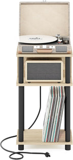 Just Side Table, 3-Tier Charging Station End Table, Natural Oak