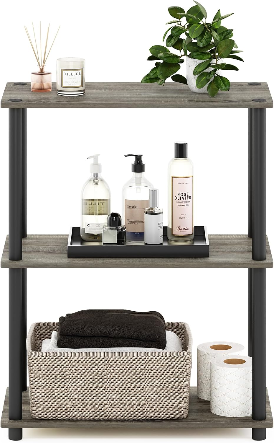 Turn-N-Tube Toolless Assembly 3-Tier Closet Shelf, French Oak