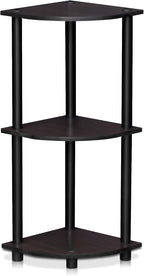 Turn-N-Tube Toolless Assembly 3-Tier Corner Shelf, Black Corner Book Shelf, Open Shelves Bookshelf, for Organization and Storage, Living Room, Home Office, Bedroom, Dark Mocha