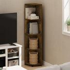 Econ Corner Shelf, 4-Tier Rustic Brown Corner Book Shelf, Storage Shelves, Display Rack, Bookshelf, for Organization and Storage, Living Room, Home Office, Amber Oak