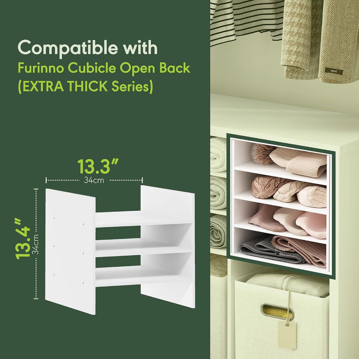 Cubicle Cube Insert, 3-Shelf Cube Organizer, Fits into Extra Thick Cubes, for Organizers and Storage, White (Does not fit IKEA Kallax Shelving)