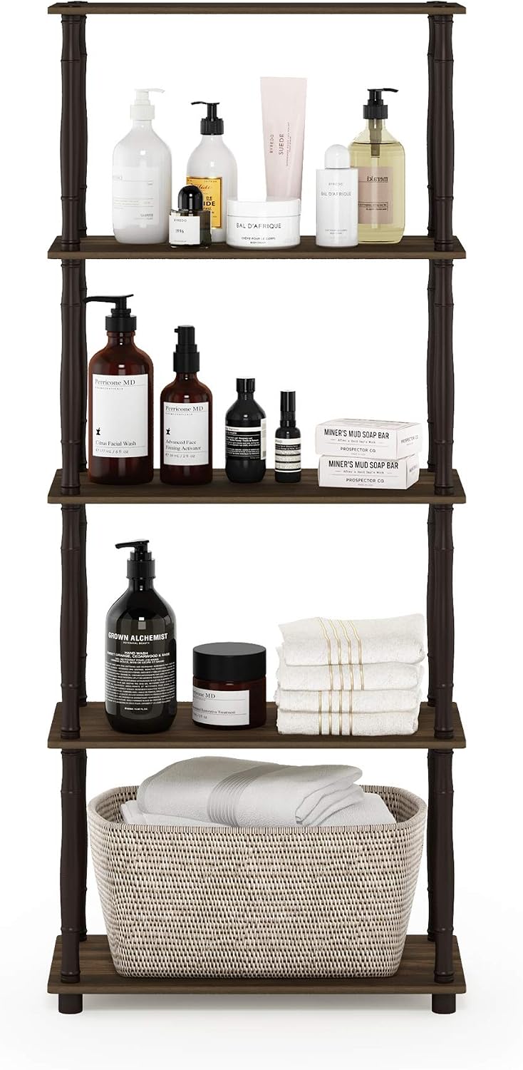 RATA 4-Tier Industrial Multipurpose Flat Base Bookshelf, Bookcase with Metal Frame, Columbia Walnut