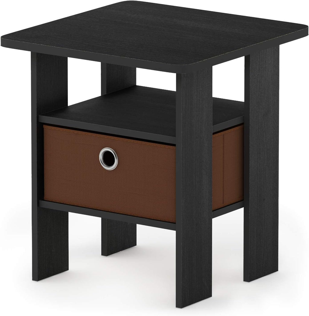 TIDUR 3-Tier Night Stand, Nightstand with Storage Bin, Americano