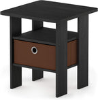 TIDUR 3-Tier Night Stand, Nightstand with Storage Bin, Americano
