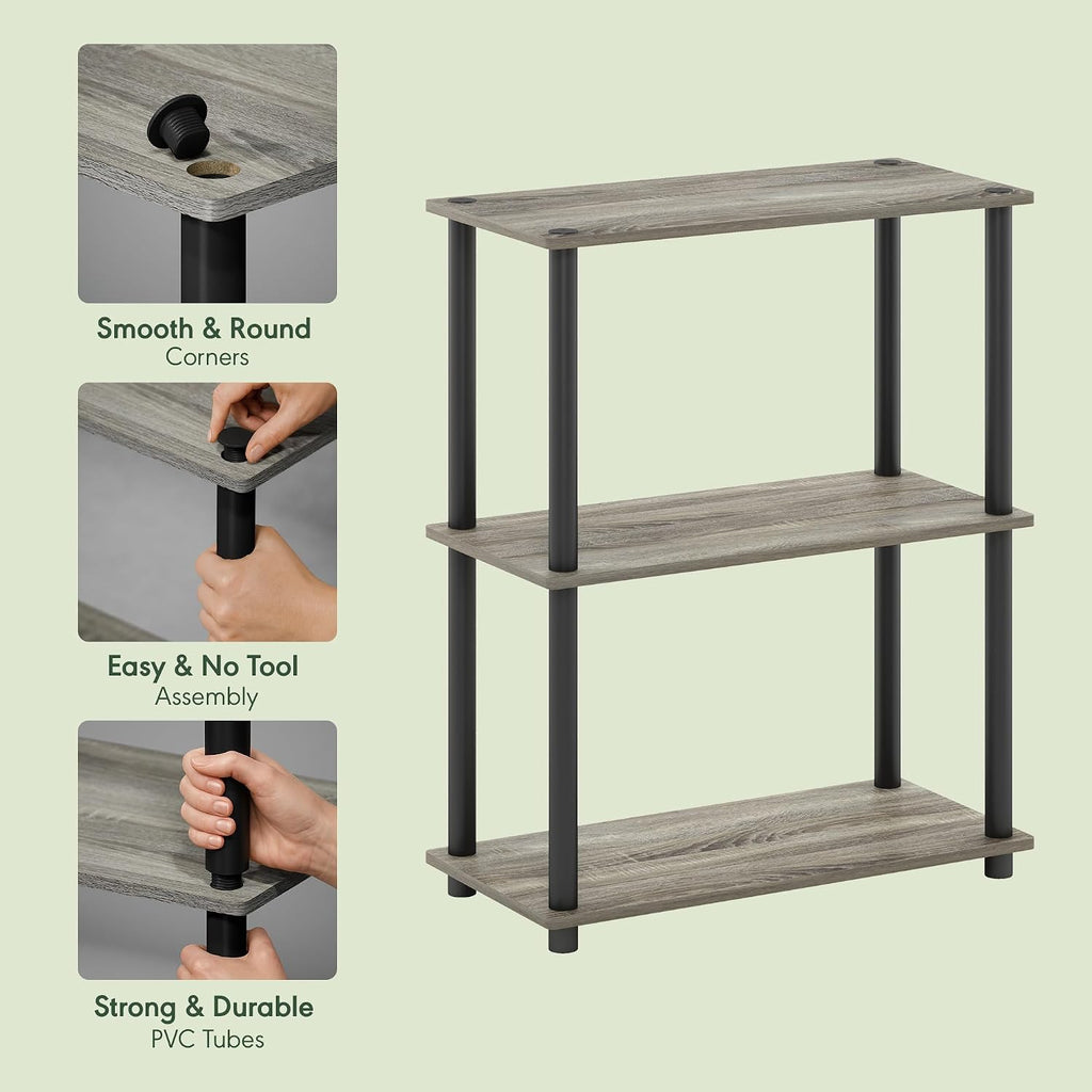 Turn-N-Tube Toolless Assembly 3-Tier Closet Shelf, French Oak