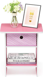 Dario Side Table with Bin Drawer, Pink End Table with Open Shelves, Night Stand, Bedside Table for Living Room, Bedroom, Home Office, for Living Room, Bedroom, Pink