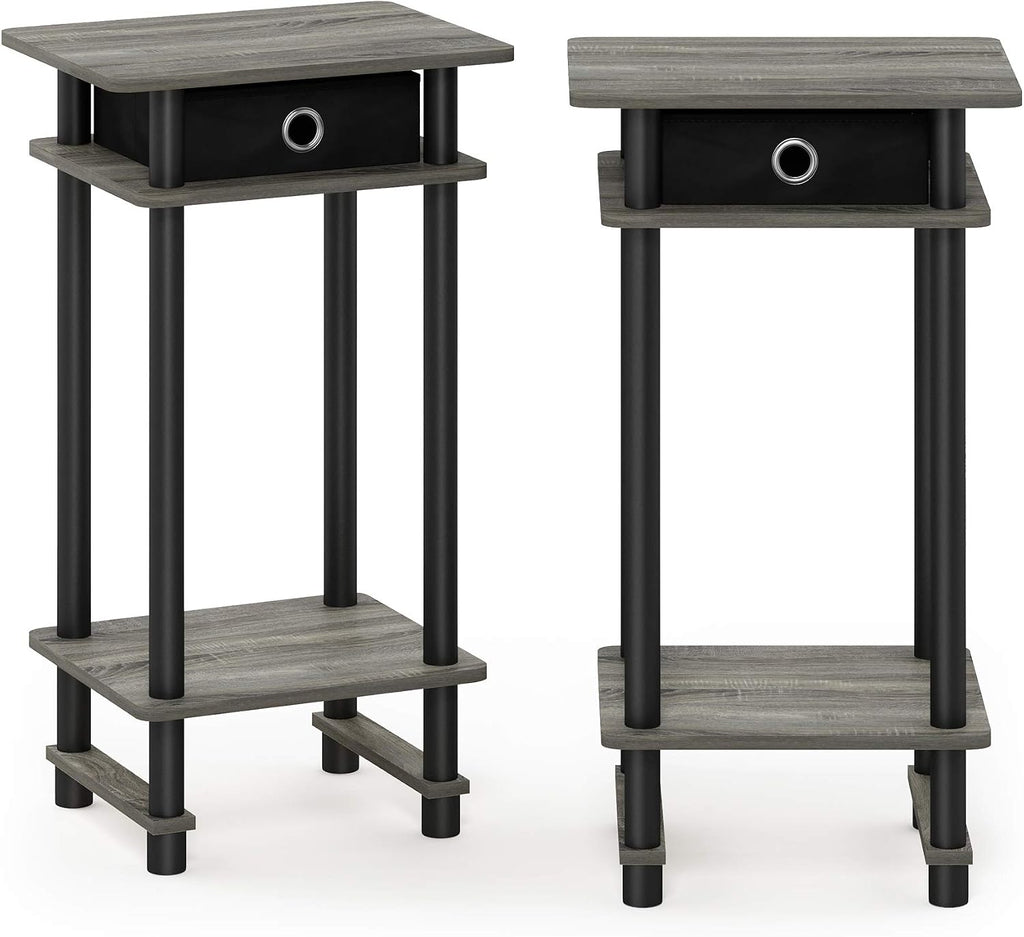 Turn-N-Tube Set of 2 Toolless 3-Tier Side Table, French Oak