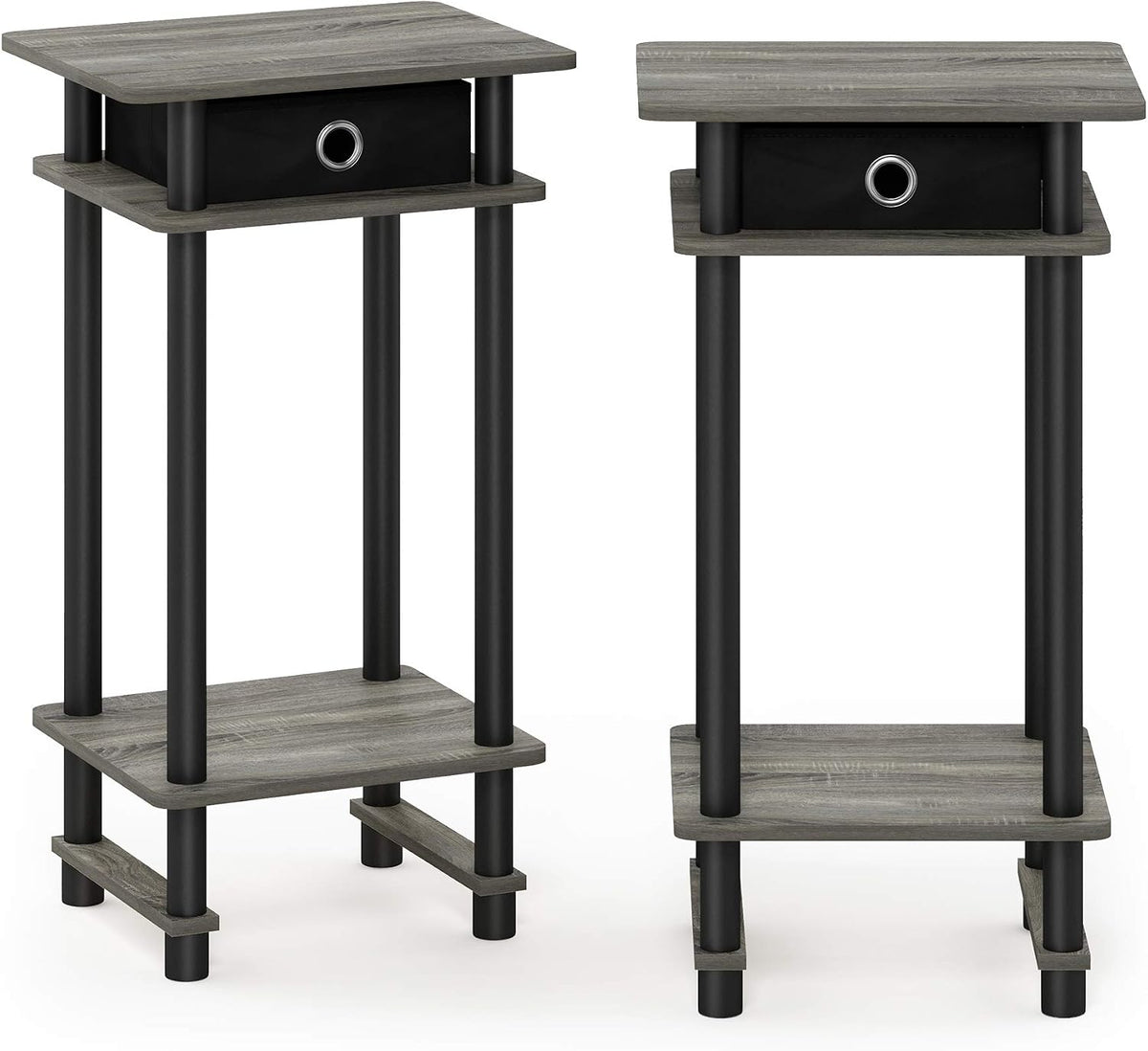 Turn-N-Tube Set of 2 Toolless 3-Tier Side Table, French Oak