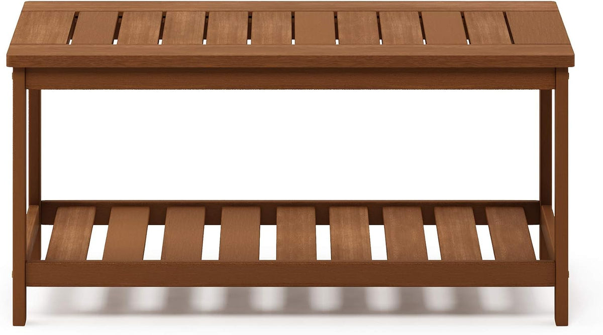 TIOMAN 2-Tier Outdoor Patio Table with Open Shelf, Natural