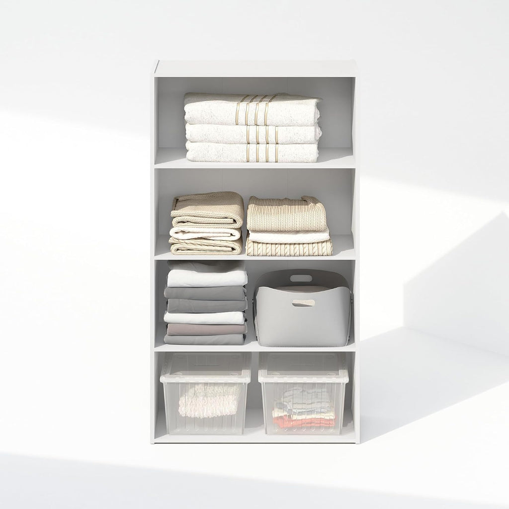 Reed Closet Organizers and Storage, 4-Tier Closet Organizer, Open Shelf Closet Storage, for Wardrobe, Bedroom, Living Room, White
