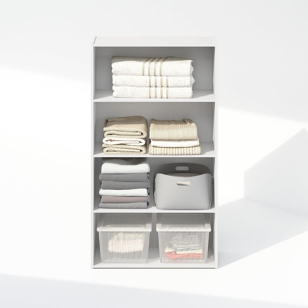 Reed Closet Organizers and Storage, 4-Tier Closet Organizer, Open Shelf Closet Storage, for Wardrobe, Bedroom, Living Room, White
