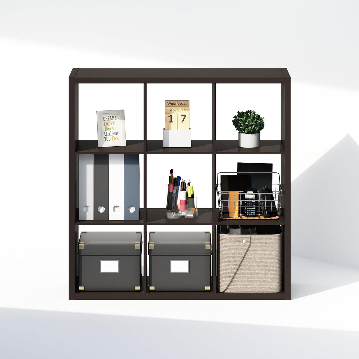 Cubic Extra Thick 9-Cube Closet Organizers and Storage, Dark Oak