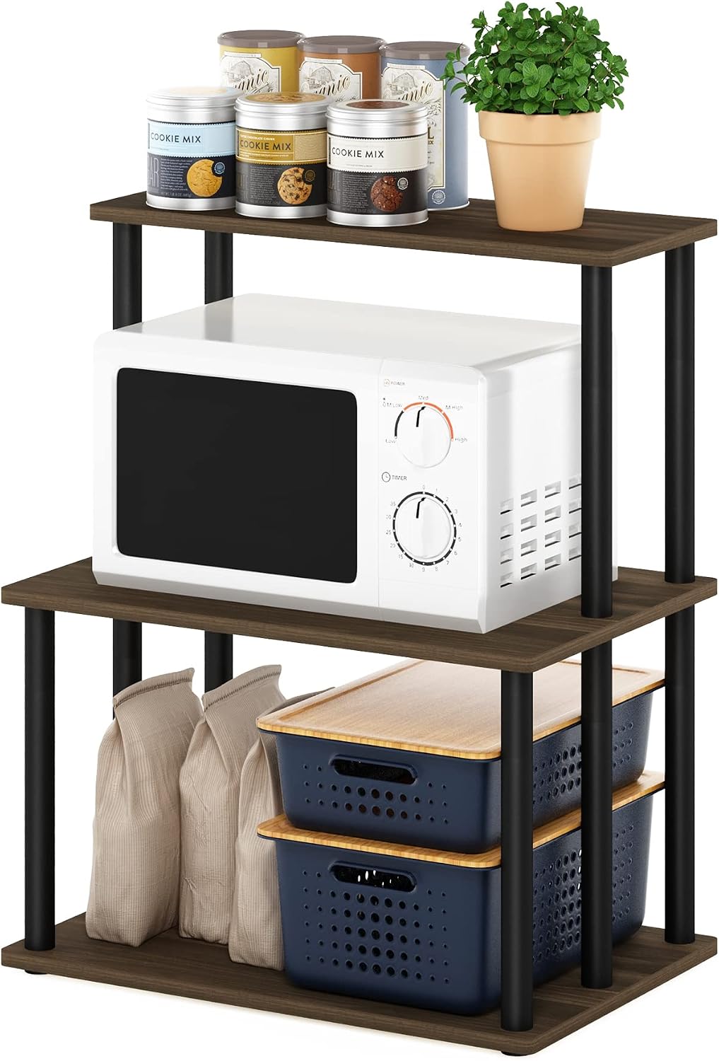 Turn-N-Tube 3-Tier Toolless Kitchen Storage Shelf, Columbia Walnut/Black