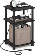 Just 3-Tier Charging Station Side Table, End Table, Black Espresso