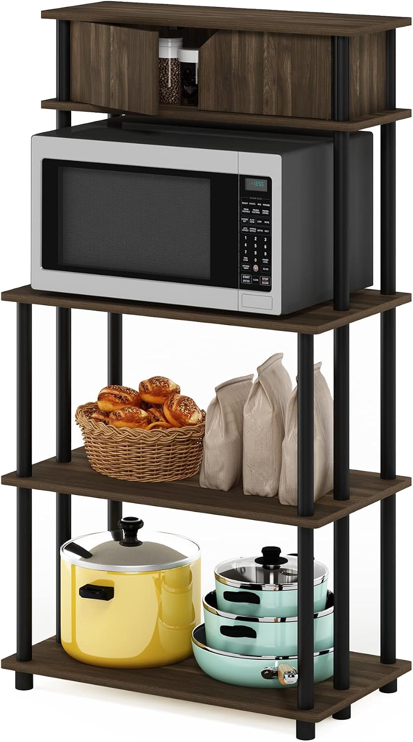 Turn-N-Tube Kitchen Storage Shelf with Top Cabinet for Kitchen, Dining Room and Home Office, Columbia Walnut/Black
