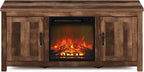 Jensen Farmhouse Barn Door Fireplace Stand with Storage Cabinet for TV up to 60 Inch, Rustic Brown