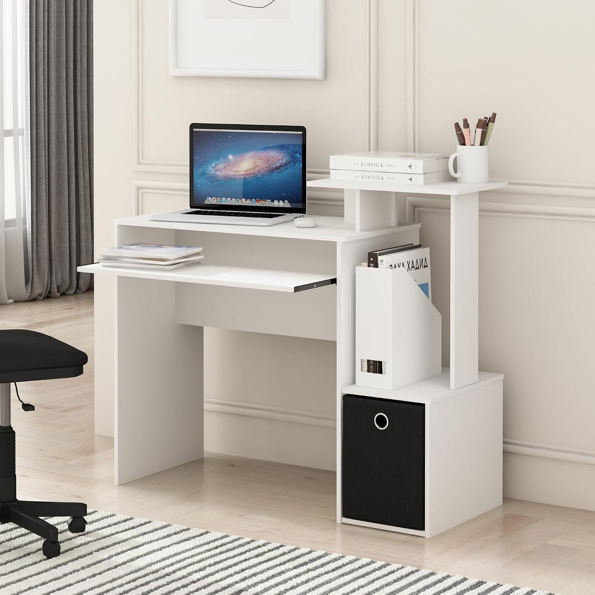 Econ Desk, 40-in Wide Gaming Desk with Keyboard Tray, Plain White