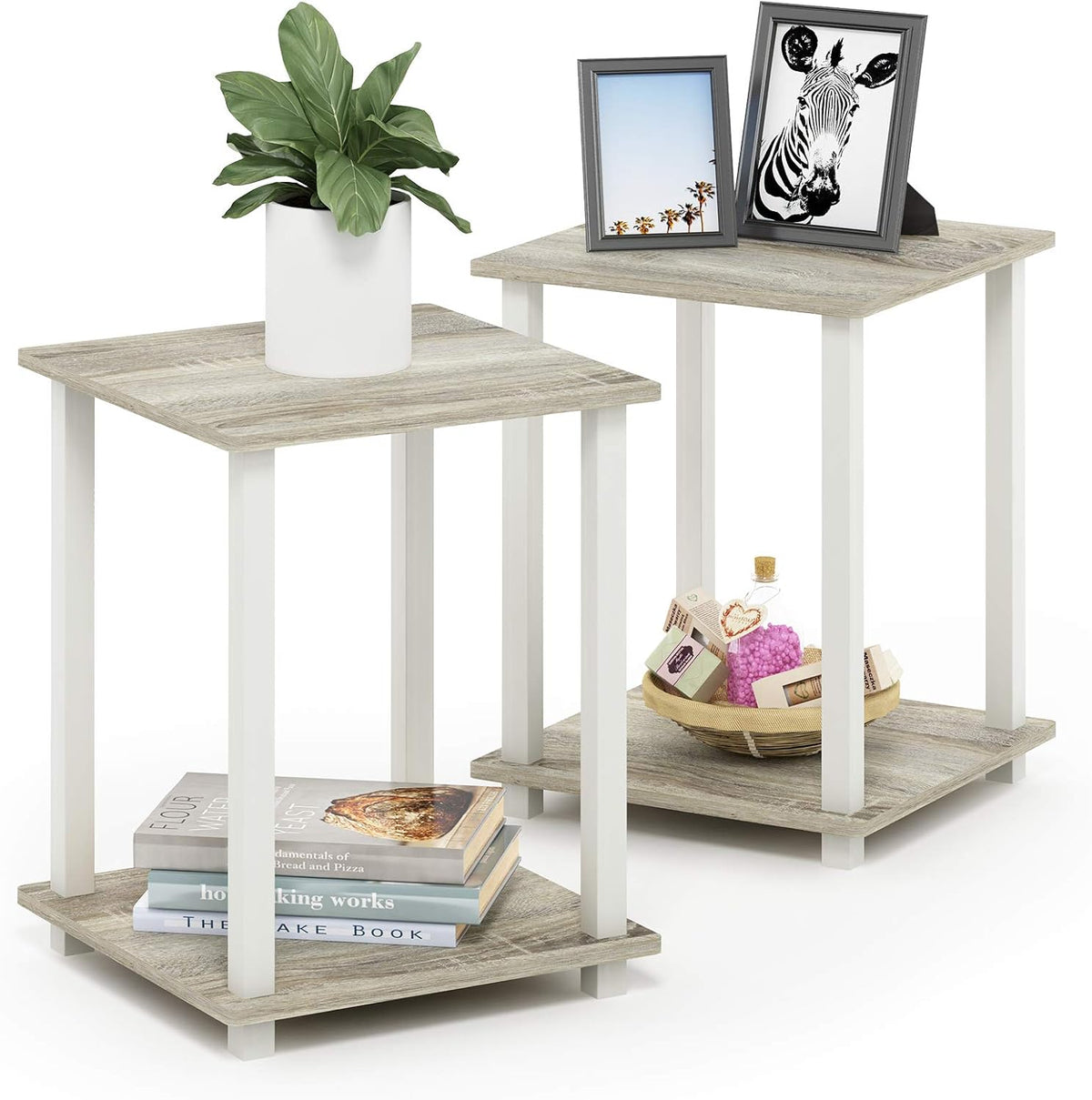Simplistic Set of 2 Toolless Living Room Table Set, Sonoma Oak