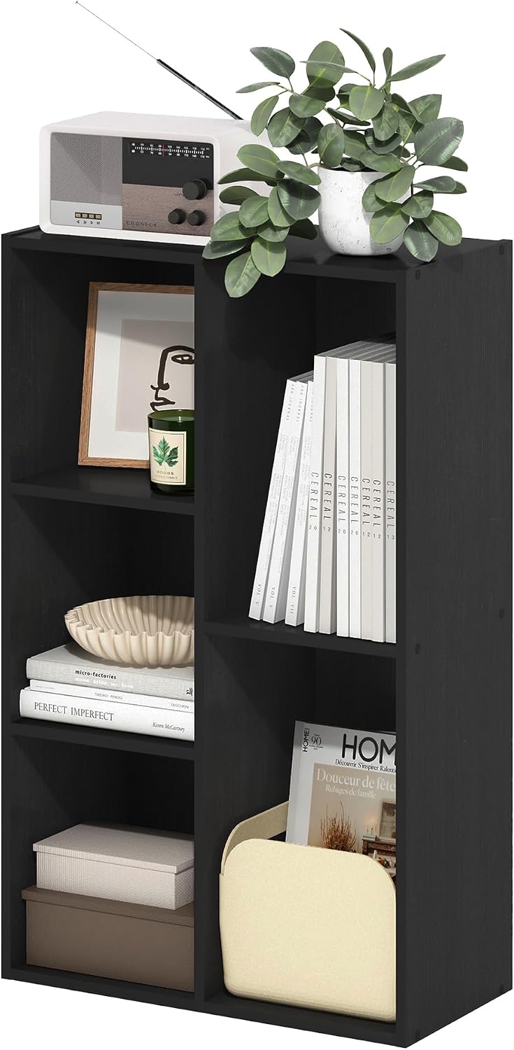 Book Shelf, 5-Cube Bookshelf, Reversible Bookcase, 9.4 x 19.5 x 31.5, Easy Assembly, for Living Room, Bedroom, Home Office, Blackwood