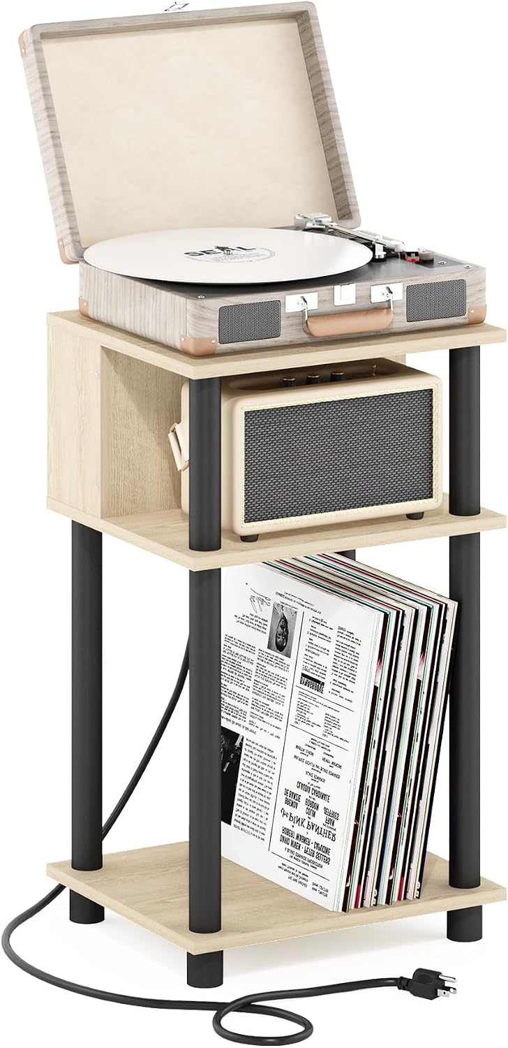 JUST 3-Tier Charging Station Night Stand, Bauhaus Oak