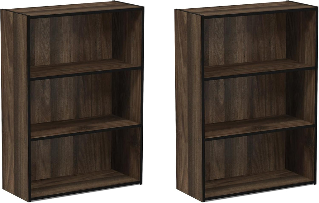 PASIR Set of 2 3-Tier Book Shelf, Columbia Walnut