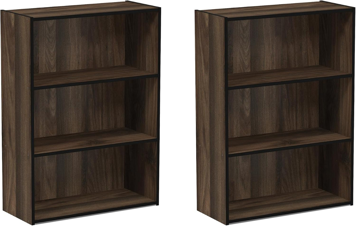 PASIR Set of 2 3-Tier Book Shelf, Columbia Walnut