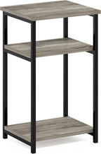 Just Side Table, 3-Tier Modern Metal Frame End Table, Grey Oak
