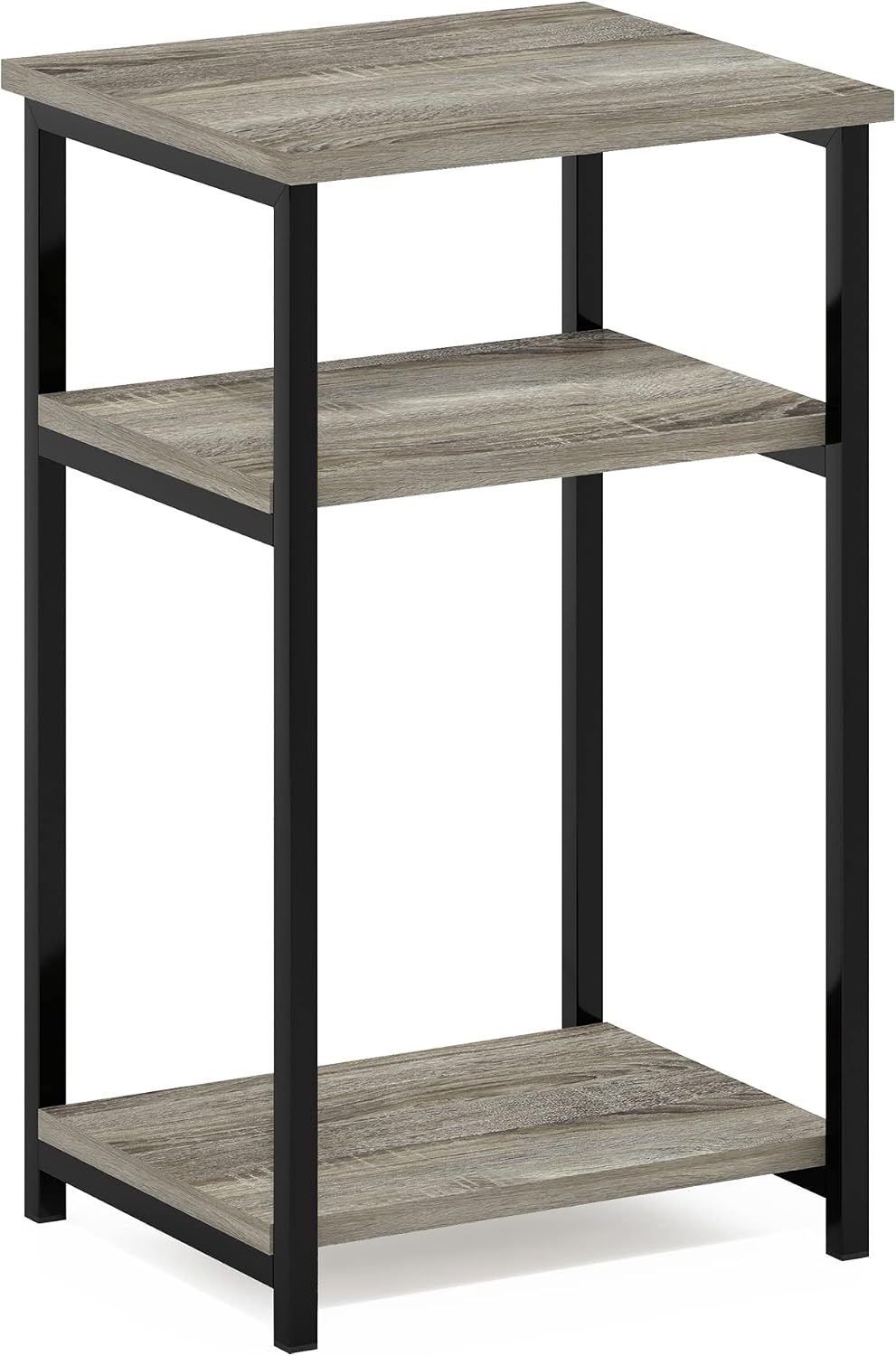 Just Side Table, 3-Tier Modern Metal Frame End Table, Grey Oak