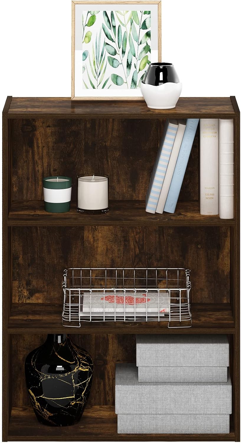 PASIR Book Shelf, 3-Tier Bookshelf, Storage Shelves Bookcase, 9.7 x 23.7 x 31.5, for Living Room, Bedroom, Home Office, Amber Pine
