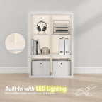 Cubicle Book Shelf with LED Lights, 6-Cube Bookshelf, Reversible Extra Thick Frame Bookcase, Display Storage Shelves, for Living Room, Bedroom, Home Office, White