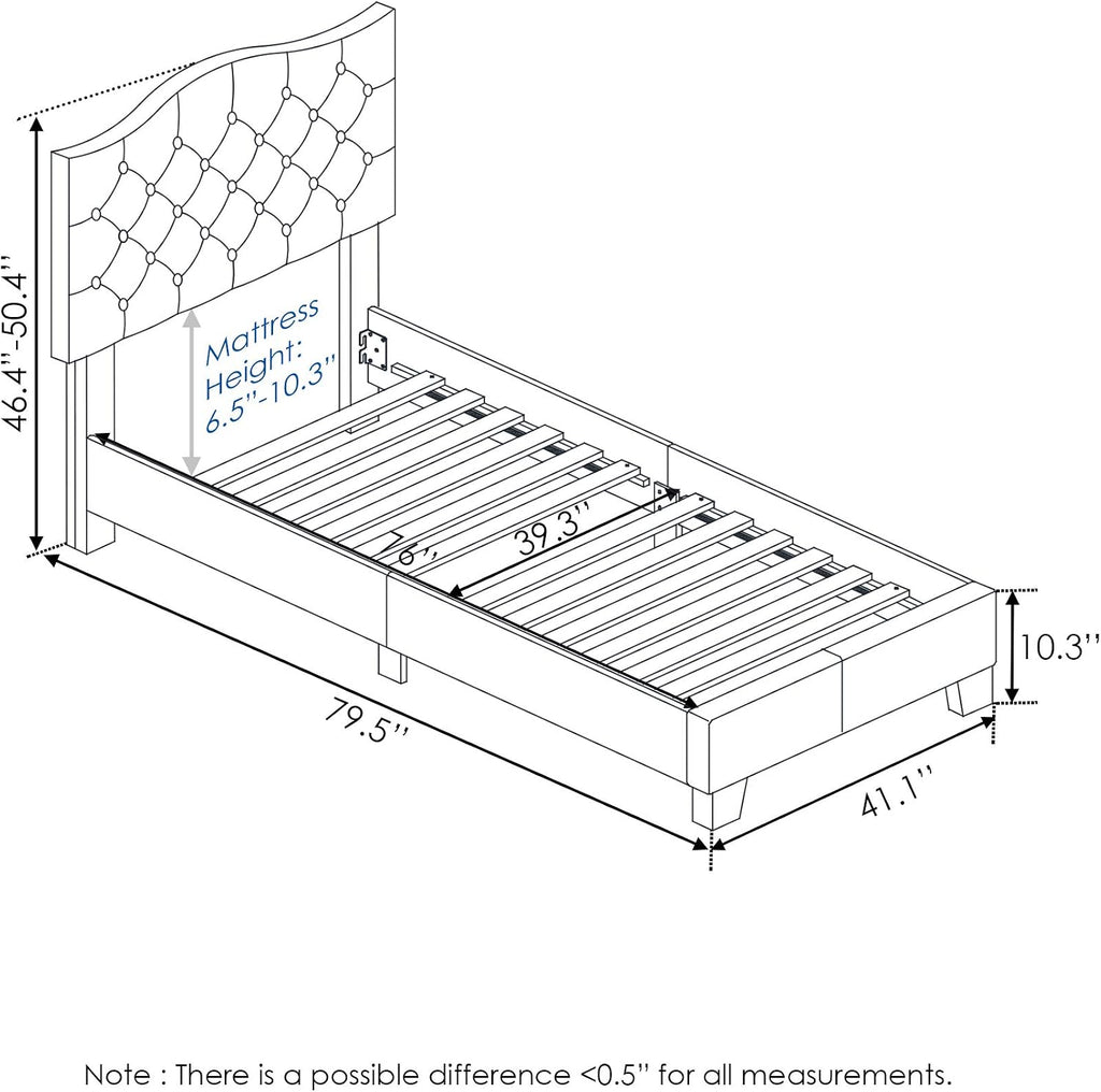 Lille Button Tufted Headboard Bed Frame, Twin Size, Beige