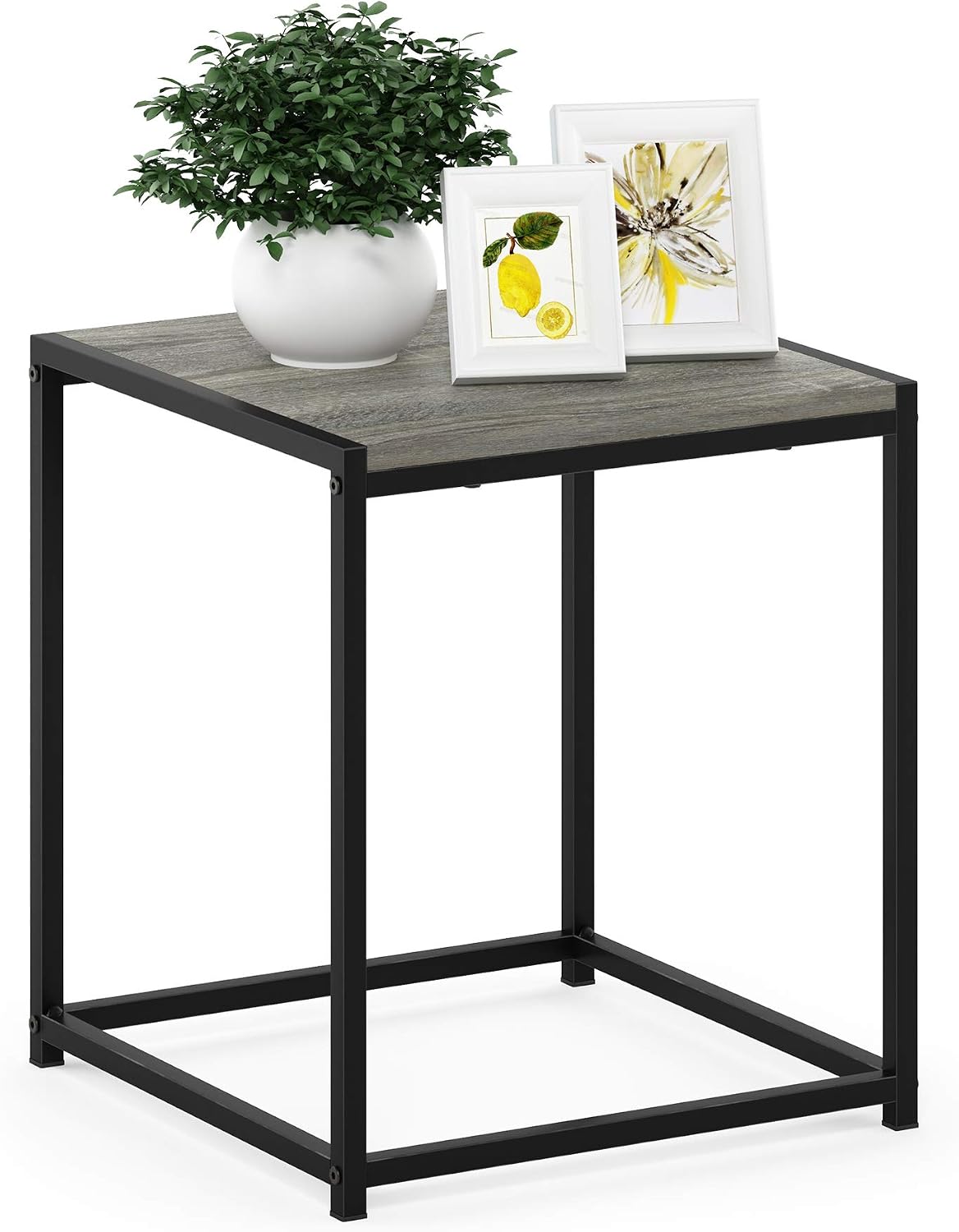Camnus Side Table, Metal Frame Modern End Table, Grey Oak