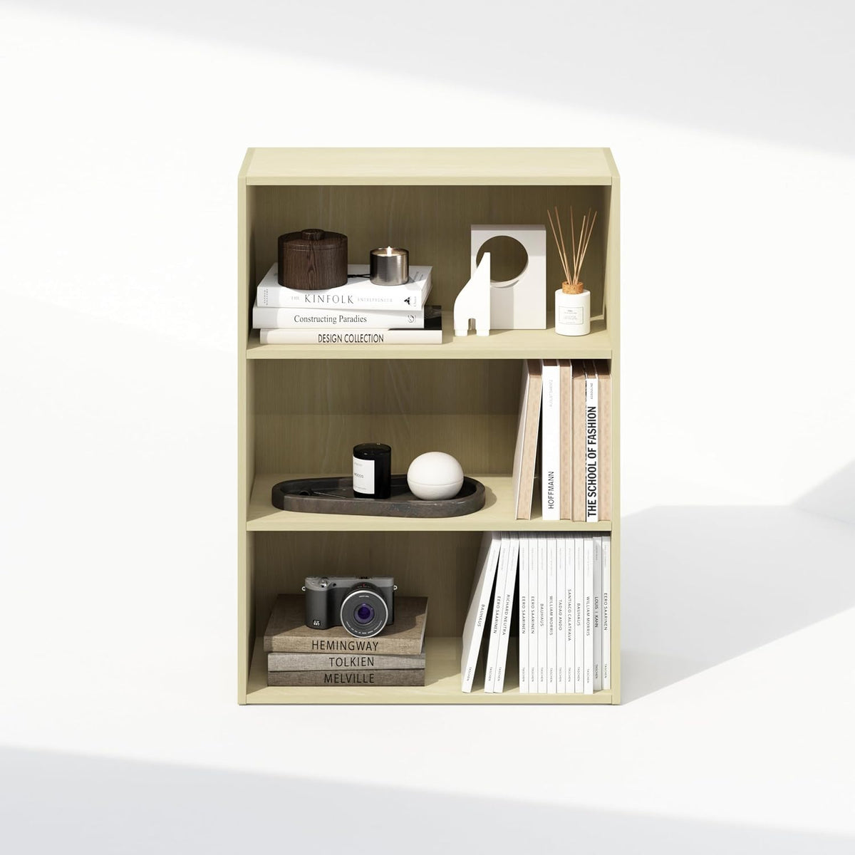 Simple Book Shelf, 3-Tier Bookshelf, Storage Shelves Bookcase, 9.7 x 23.7 x 31.5, for Living Room, Bedroom, Home Office, Steam Beech