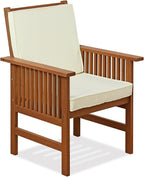 TIOMAN Patio Chair, Mediterranean Outdoor Lawn Chair, Armchair with Cushion, for Patio, Garden, Porch, Light Wood