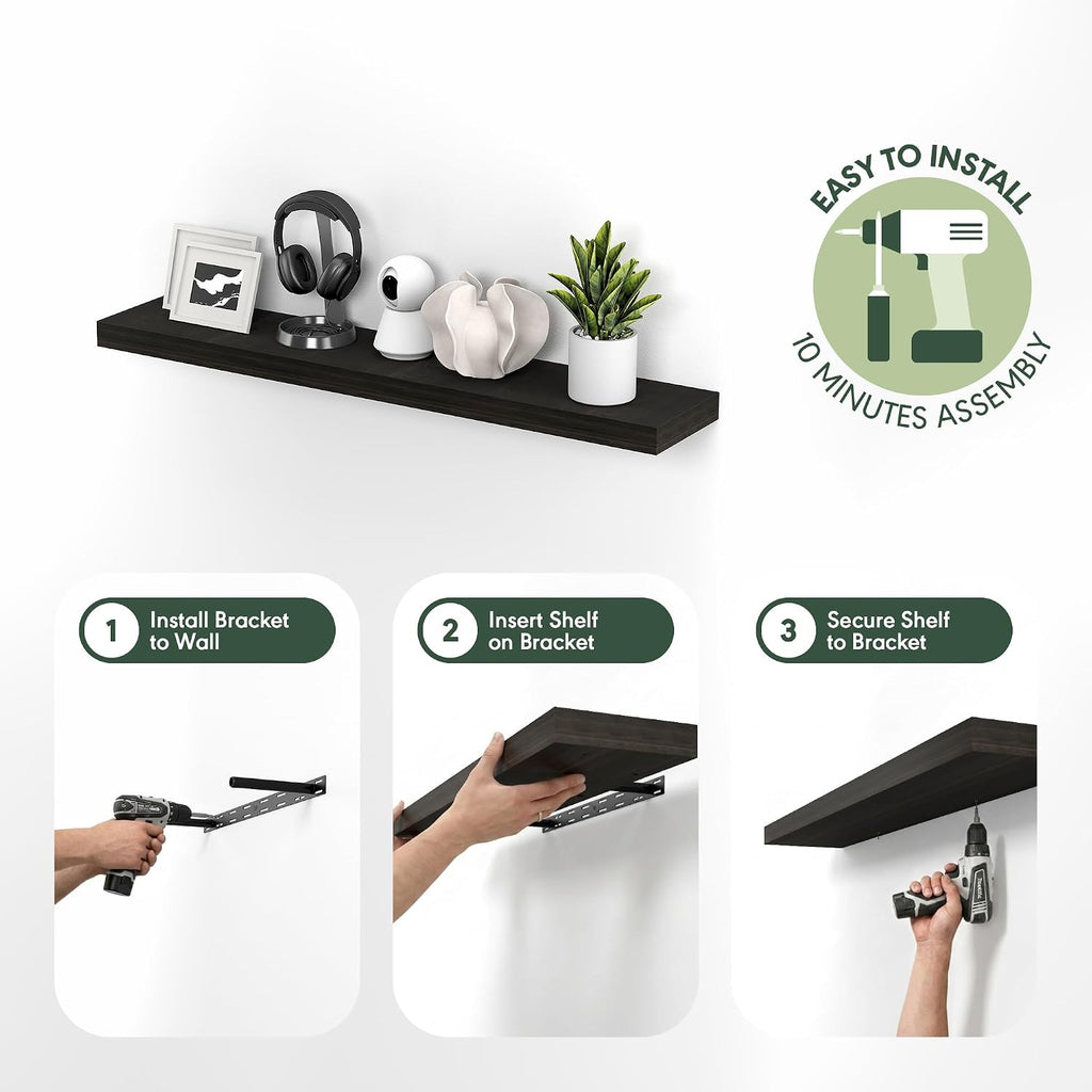Tanna Floating Shelves for Wall, 12 x 47 Wall Shelf, Single Set Wall Mounted Floating Shelf with Invisible Bracket, 2-Inch Thick, for Bathroom, Living Room, Bedroom, Home Office, Tobacco Oak